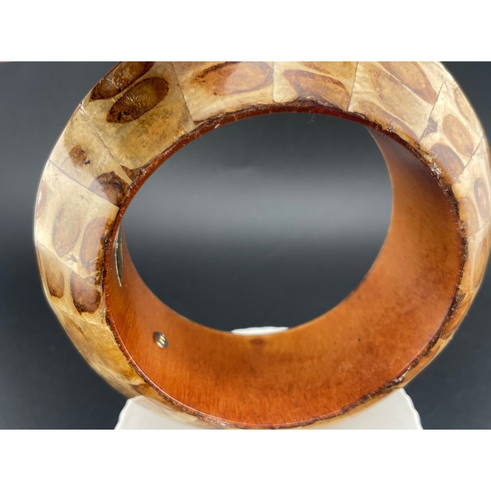 VTG KJL Capiz Shell Mosaic Bangle Bracelet Kenneth Jay Lane Wide Tortoiseshell - Picture 10 of 14